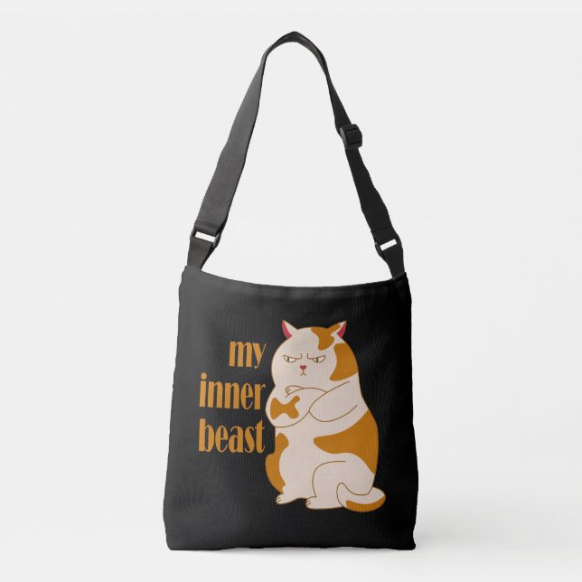 Bolsa Ajustável Minha citação motivadora de gato preguiçoso e gord (Frente)