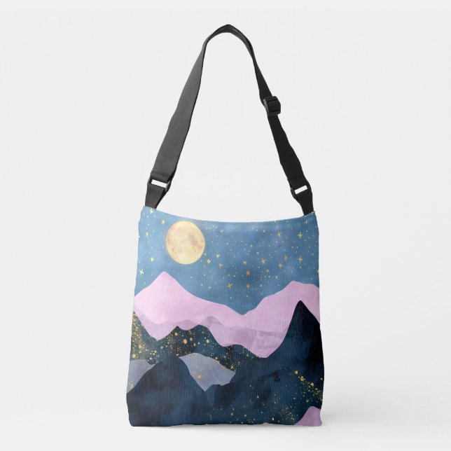 Bolsa Ajustável Minimalista Lua Estrelas Montanha Vale Celestial (Frente)
