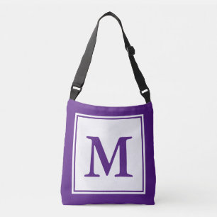 Bolsa Ajustável Modelo de Monograma Simples Branco e Roxo