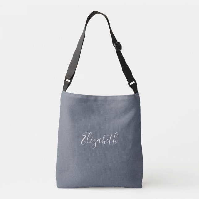 Bolsa Ajustável Moderno Elegante Cinza Azul Faux Linen (Verso)