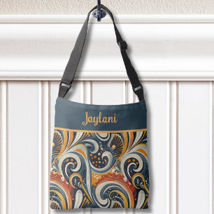 Bolsa Ajustável Moderno Hip Retro Laranja Redemoinhos Azul-escuro