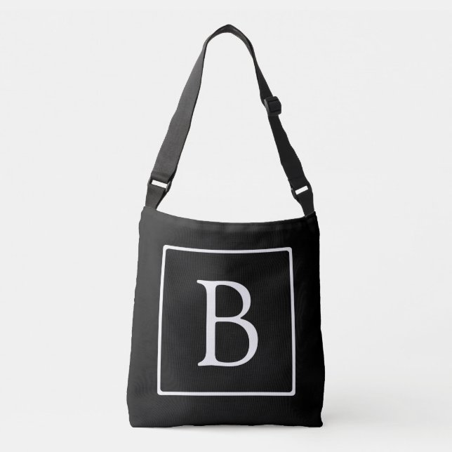 Bolsa Ajustável Monograma Clássico Simples | Preto c/ Texto Branco (Frente)
