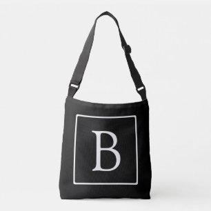 Bolsa Ajustável Monograma Clássico Simples Preto com texto bran
