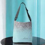 Bolsa Ajustável Monograma da Garota Azul-Teal Negra<br><div class="desc">Aniversário de Silver e Aqua Teal Blue,  presente de chá de fraldas ou festa de solteira para alguém que ama luxo de vidro e estilos quíticos.</div>