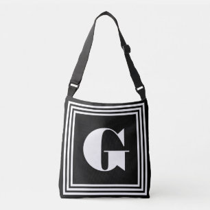 Bolsa Ajustável Monograma de 3 Quadros Negrito   Preto e branco