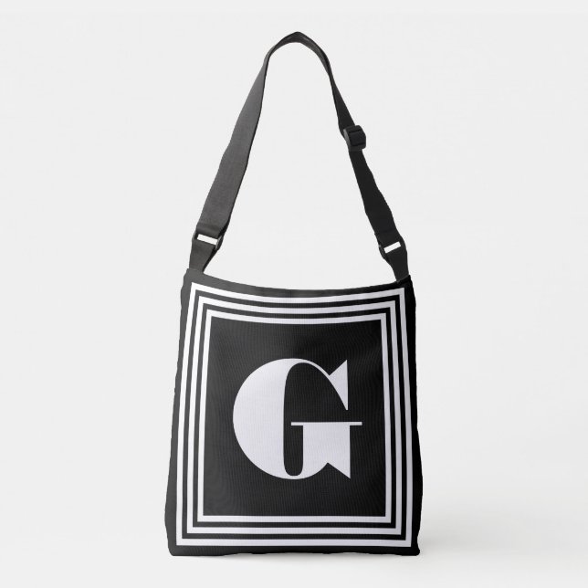 Bolsa Ajustável Monograma de 3 Quadros Negrito | Preto e branco (Frente)