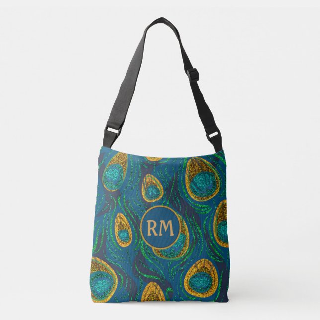 Bolsa Ajustável Monograma de Abstrato de pena de Peacock (Frente)