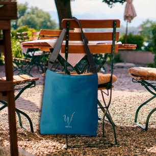 Bolsa Ajustável Monograma de aquarelas - letra W azul escuro enfer