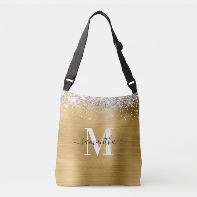 Bolsa Ajustável Monograma de Assinatura com Brilho Prateado e Folh (Frente)