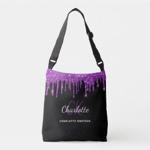 Bolsa Ajustável Monograma de iniciais com brilho roxo preto