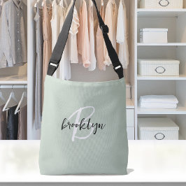 Bolsa Ajustável Monograma de letra manuscrita verde sage preto e b