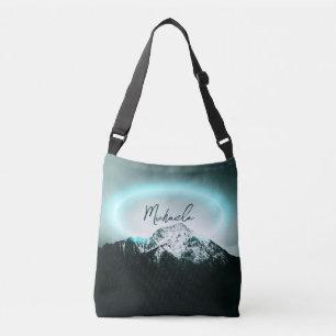 Bolsa Ajustável Monograma de luz neon azul misterioso da montanha 