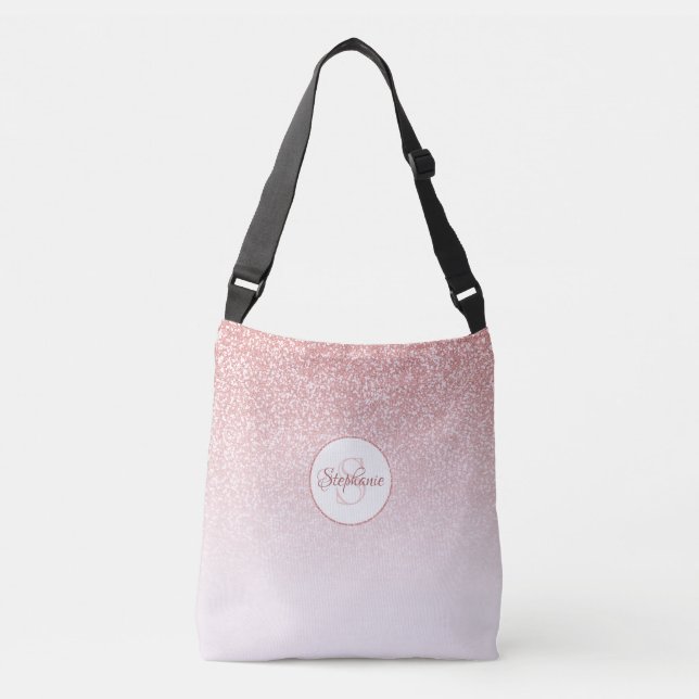 Bolsa Ajustável Monograma de Mão Rosa Glitter Dourada rosa (Frente)