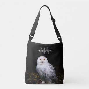 Bolsa Ajustável Monograma de nome personalizado de coruja-da-neve 