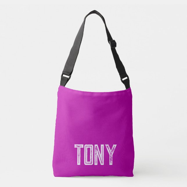 Bolsa Ajustável Monograma de nome personalizado magenta sólido (Frente)