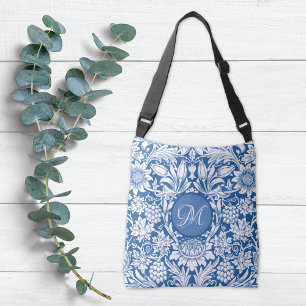 Bolsa Ajustável Monograma de Padrão de Girassol Azul e Branco