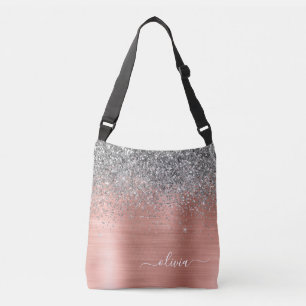 Bolsa Ajustável Monograma de Rosa de prata Dourada com metal escov