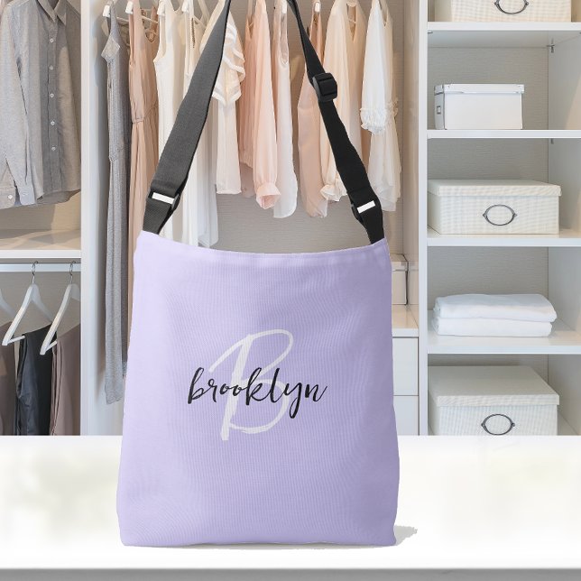 Bolsa Ajustável Monograma de Script Branco Preto da Lavanda de Ten (Criador carregado)