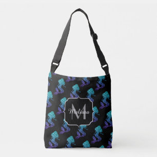 Bolsa Ajustável Monograma do Mermaid aqua blue ombre Sparkles