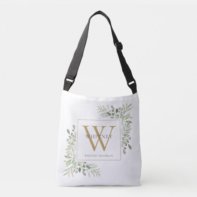 Bolsa Ajustável Monograma Dourado de Aguarela Verde (Frente)