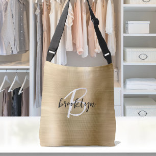 Bolsa Ajustável Monograma Dourado de Script Branco Preto e Bruto