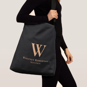 Bolsa Ajustável Monograma e Profissão de Ouro Elegante Personaliz