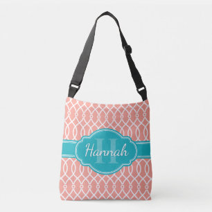 Bolsa Ajustável Monograma elegante branco cor-de-rosa da cerceta