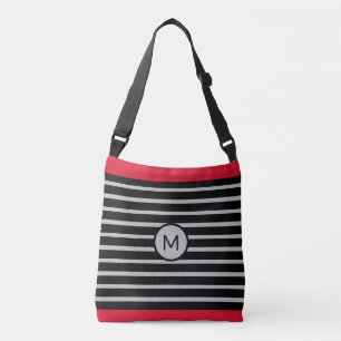 Bolsa Ajustável Monograma Elegante em Black, Red & Silver Strike
