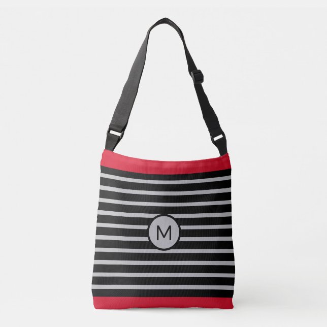 Bolsa Ajustável Monograma Elegante em Black, Red & Silver Strike (Frente)