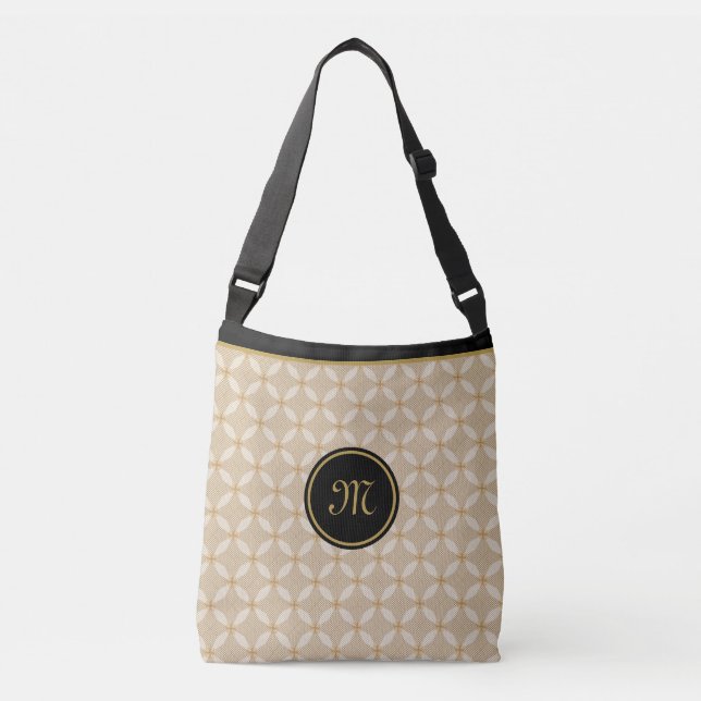 Bolsa Ajustável Monograma Elegante em preto, bege e Ouro (Frente)