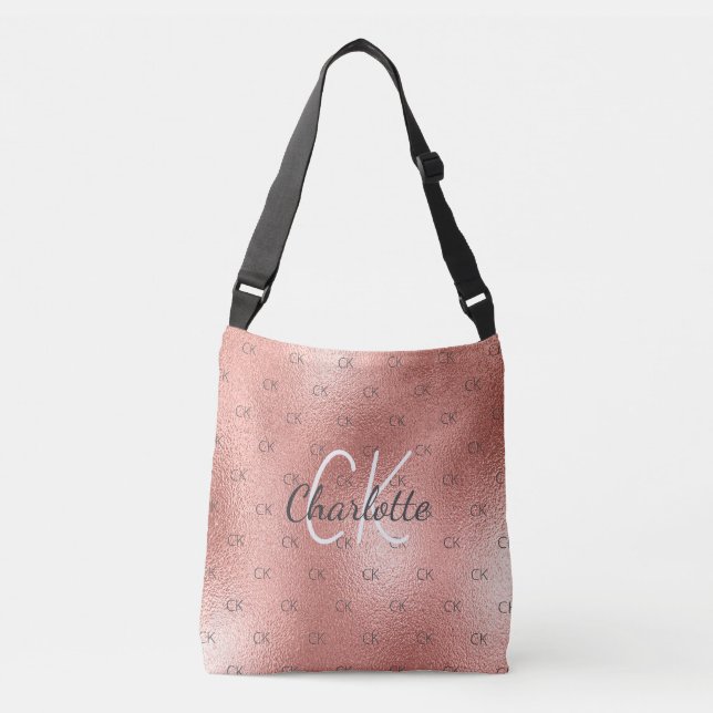 Bolsa Ajustável monograma elegante rosa dourado (Frente)