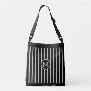 Bolsa Ajustável Monograma em Listras Verticais Preto e Cinza Prata