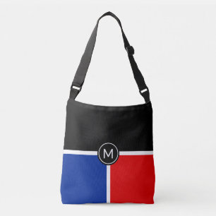 Bolsa Ajustável Monograma em Preto, Azul, Coroa Vermelha