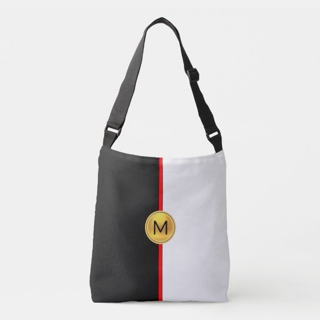 Bolsa Ajustável Monograma em preto e branco com linha vermelha (Frente)