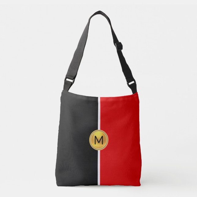 Bolsa Ajustável Monograma em preto e vermelho com linha branca (Frente)