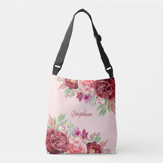 Bolsa Ajustável Monograma Floral Blush Burgundy (Frente)