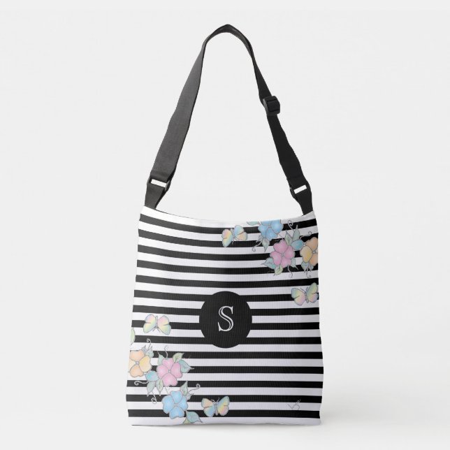 Bolsa Ajustável Monograma Floral com Faixa ButterflyPreto (Frente)