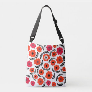 Bolsa Ajustável Monograma Floral Vermelho e Laranja Moderno