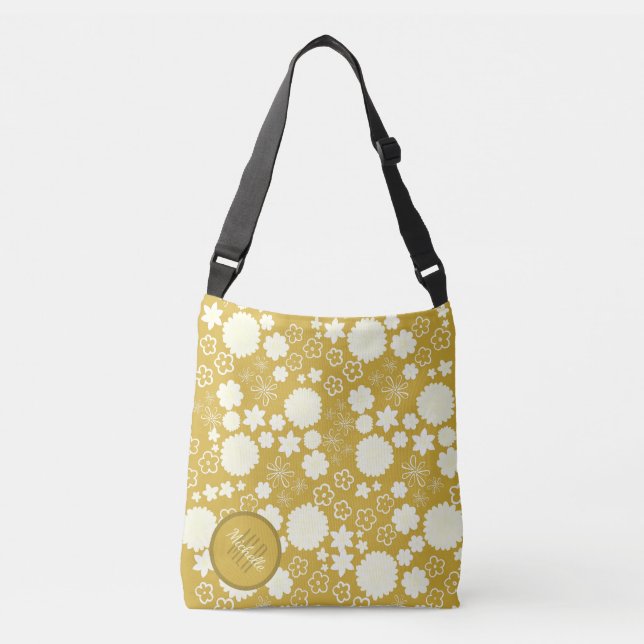 BOLSA AJUSTÁVEL MONOGRAMA FLORÍFICA FLORÍFICA BONITO DOURADA, CHIC (Frente)