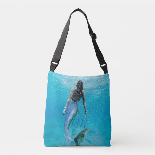 Bolsa Ajustável Monograma Moderno de Verão no Oceano Azul Sereia (Frente)