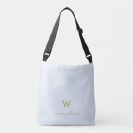 Bolsa Ajustável Monograma moderno em azul poeirento claro dourado