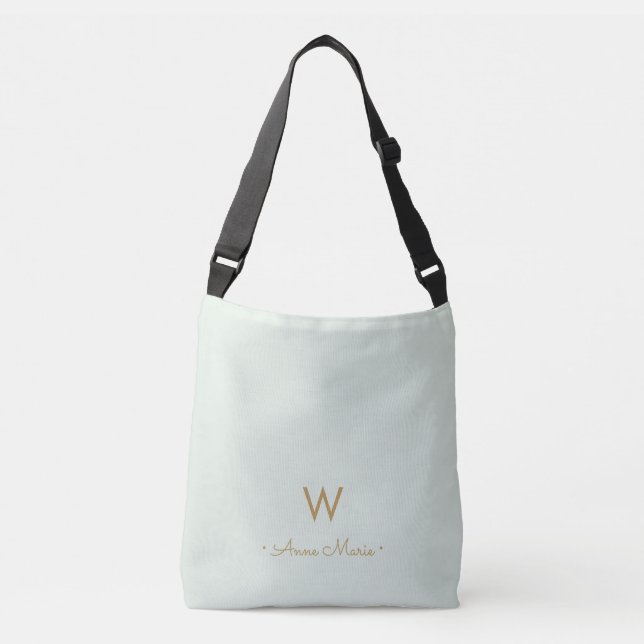 Bolsa Ajustável Monograma Moderno em Verde Sage e Dourado (Frente)
