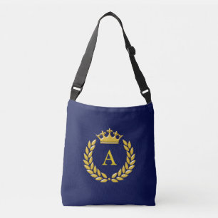 Bolsa Ajustável Monograma no Ouro Crown & Laurel no Marinho Blue