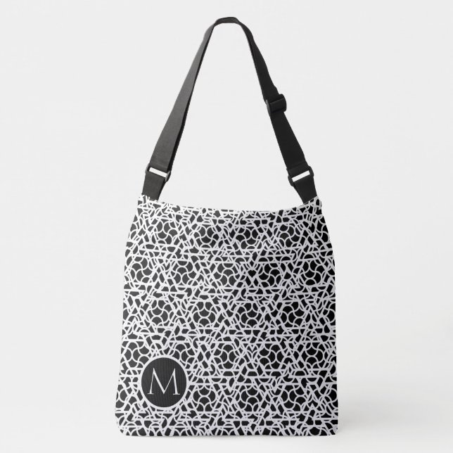 Bolsa Ajustável Monograma personalizado de padrão preto e branco (Frente)