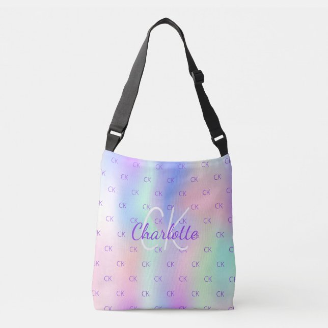 Bolsa Ajustável Monograma personalizado holográfico, cor-de-rosa (Frente)