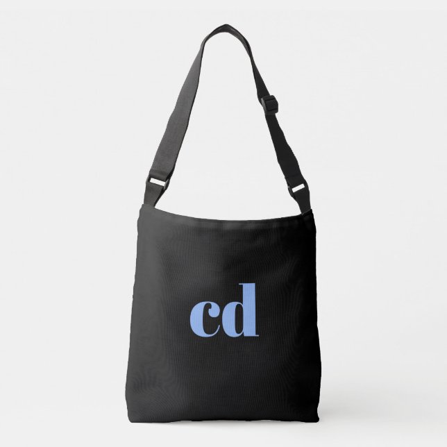 Bolsa Ajustável Monograma preto azul elegante moderno (Frente)