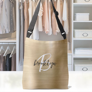 Bolsa Ajustável Monograma Preto e Branco em Metal Escovado Dourado