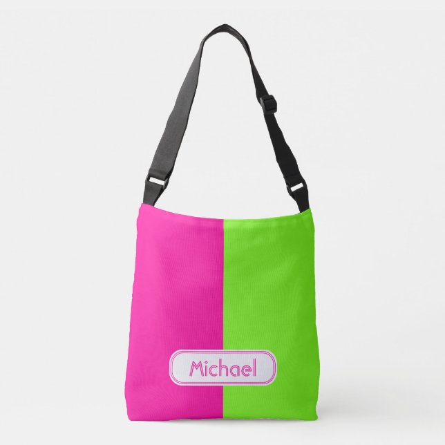 Bolsa Ajustável Monograma Verde Rosa Neon Brin Moderno (Frente)