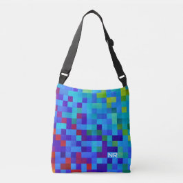 Bolsa Ajustável Monograma Vermelho Azul Geeky com Padrão de Pixel 