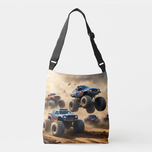 Bolsa Ajustável Monster Trucks Correndo No Deserto, (Frente)